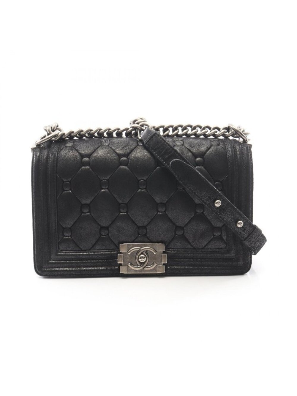 Chanel Shoulder Bag Boy Black Leather Boy Chain